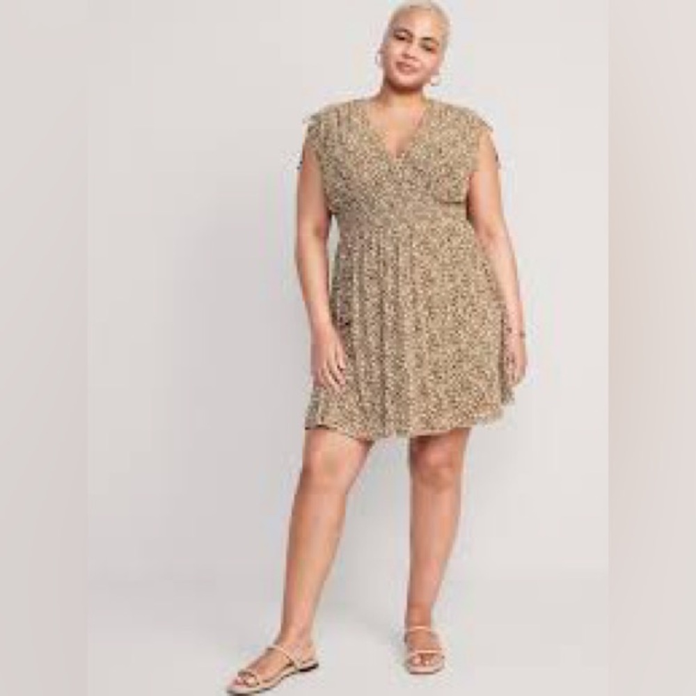 Old Navy Smocked Waist-Defined Cap Sleeve Tie-Shoulder Mini Dress Size 4X Brown